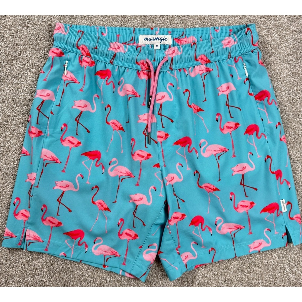 Maamgic Flamingo Swim Trunks Mens Medium Compression Liner Quick Dry